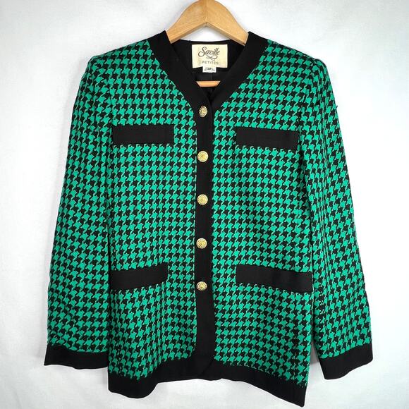 Vintage Saville Petites Teal Houndstooth Blazer 2P - Picture 2 of 11